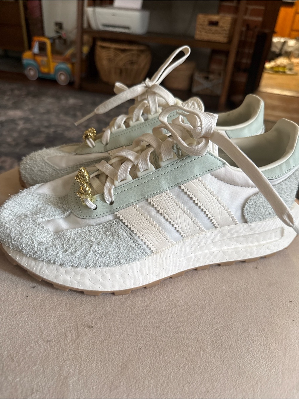 adidas Women’s White & Mint Suede Retro Runner Sneakers